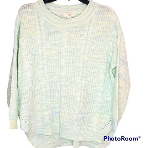 Tea n cup green blue marled crew neck knit sweater split sides s/m